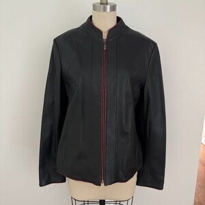 Pier Angelini Black Leather Jacket with Red Trim Size 40